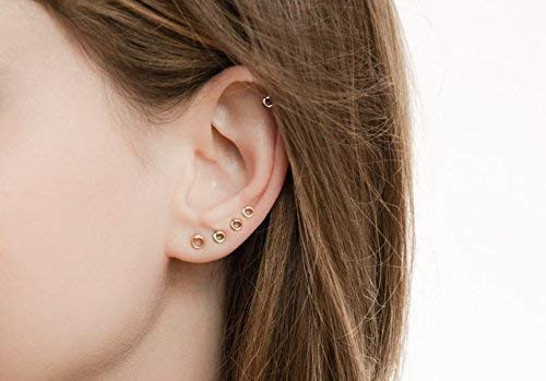 Tiny Round Stud Earrings set Helix Multiple Piercing Circle Ear Jewelry Silver 14k Gold Filled Rose