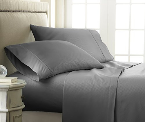 ienjoy Home 4 Piece Sheet Set Embossed Checkered Pattern Queen Gray