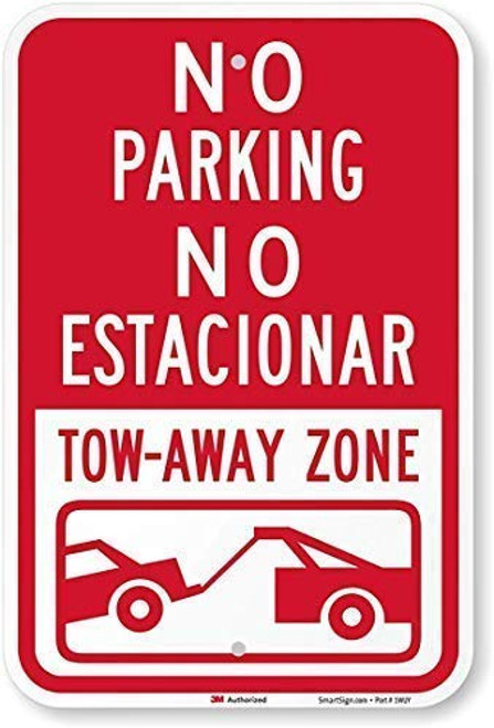 DYLAN MILLER Safety Sign - No Parking - Tow Away Zone Bilingual Sign DYU0852 12 x 16 Inches Metal Sign Durable Indoor and Outdoor Signs Street Signs
