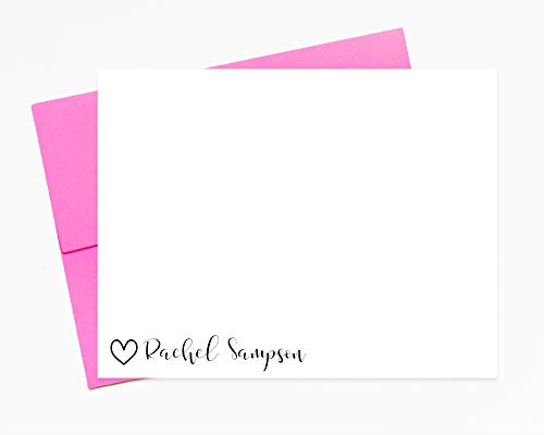 Heart Script Personalized Stationery Stationary Note Cards Set with Envelopes