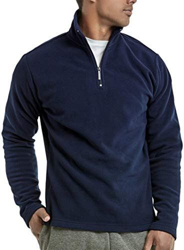 ToBeInStyle Mens Classy Polar Fleece Quarter Zip Pullover - Navy - L