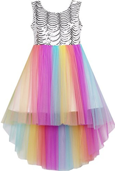 Sunny Fashion Flower Girls Dress Colorful Sequin Mesh Party Wedding Bridesmaid Size 6