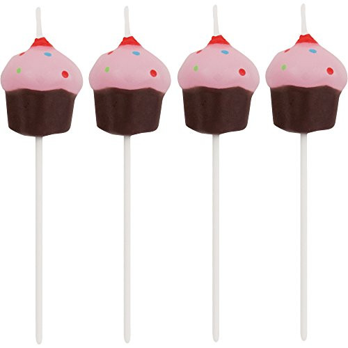 Creative Converting 4 Count Molded Pick Sets Birthday Cake Candles, Pink