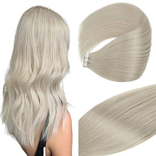 Vivien Tape in Hair Extensions Human Hair Blonde 12 inch 30g 20Pcs Platinum Blonde Tape Hair Extensions Skin Weft Straight Seamless Tape in Blonde Human Hair Extensions 