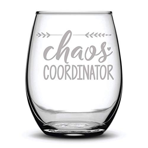 Chaos Coordinator Funny Gift Laser Etched Wine Glass Cursive - 17 oz