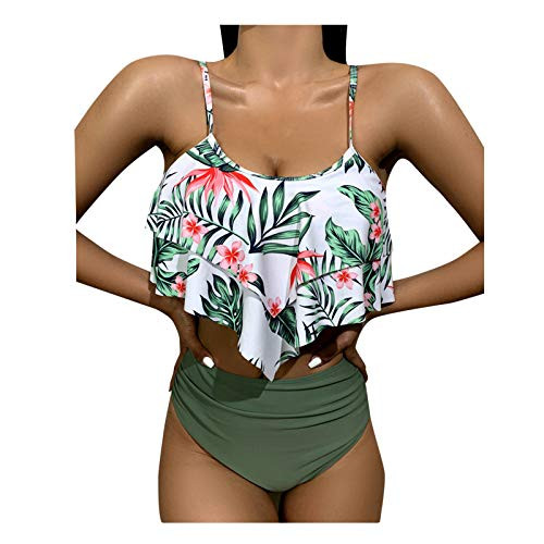 Womens Tankini Swimsuits High Waisted Bikini Ruffled Top Tummy Control Two Piece Bathing Suits Swimwear Green