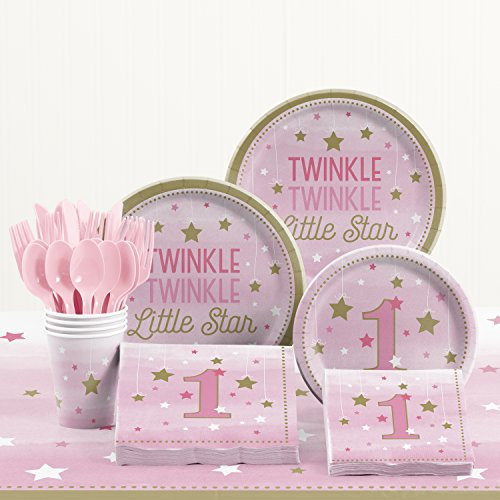 Creative Converting One Little Star Girl 1st Birthday Party Supplies Kit Serves 8