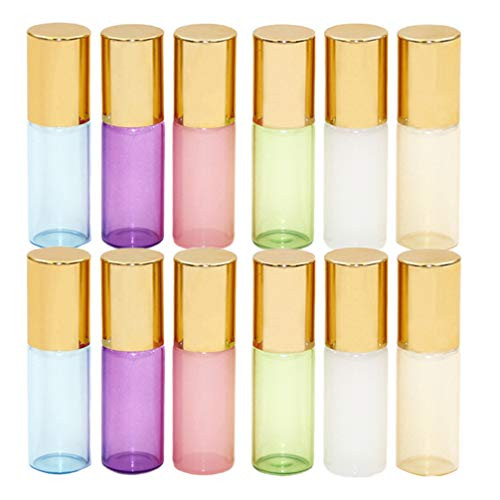 Artibetter 12pcs Glass Essential Oil Roller Bottles 3ml Roller Bottle Mini Empty Refillable Bottles for Liquid Lotion Essential Oil Perfume