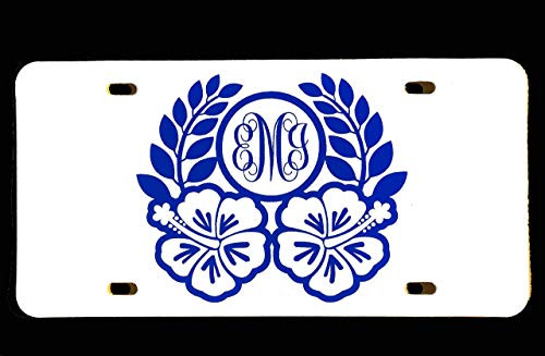 Custom Personalized Monogram Vanity Plate Initial Front License Auto Tag Car Accessories Hibiscus Flower Design Custom Personalized Monogram Vanity Plate Initial Front License Auto Tag Car Accessories Hibiscus Flower Design