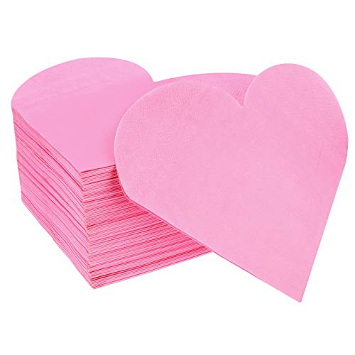 100 Pieces Heart Paper Napkins Valentines Day Paper Napkins Heart Shaped Napkins for Valentines Day Wedding Party Birthday Dinner Lunch Cocktail Supplies Pink