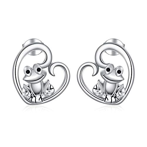 POPKIMI Sterling Silver Frog Earrings Heart Shape Frog Stud Earrings for Women Girls Birthday Jewelry Gifts  Frog