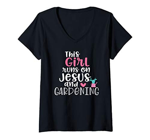 Womens Jesus and Gardening Garden t shirts for Teen Girls Gifts V-Neck T-Shirt