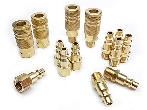 Tanya Hardware Coupler and Plug Kit  14 Piece  Industrial Type D 1 4 in. NPT Solid Brass Quick Connect Air Fittings Set