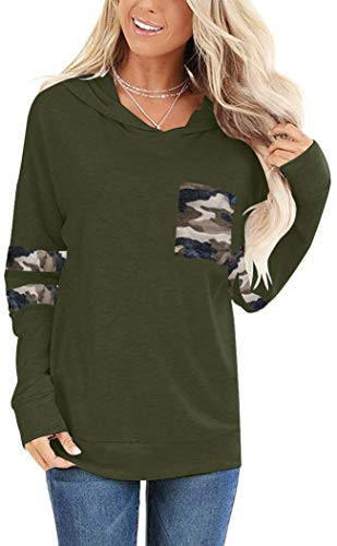 Angerella Womens Color Block Hoodies Long Sleeve Green Sweatshirts Loose Lightweight Pullover Tops Camo Shirts M
