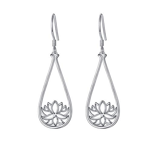 925 Sterling Silver Lotus Flower Drop Dangle Earrings for Women Ear Hooks Birthday Yoga Jewelry Gifts