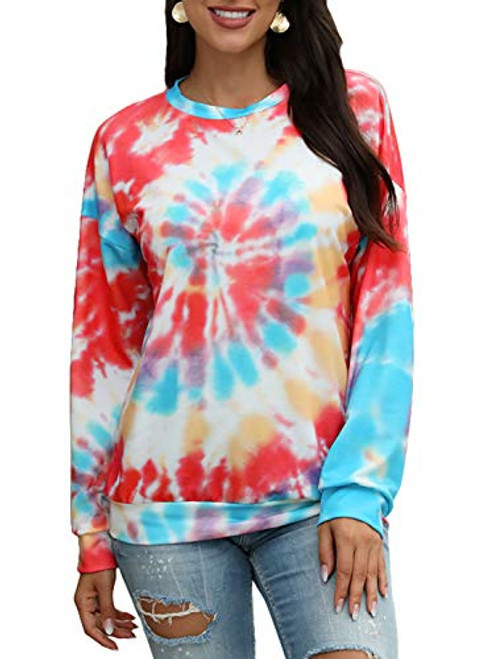 LYCKYY Women? Color Block Tie Dye Sweatshirt Long Sleeve Crewneck Pullover Tops Red LYCKYY Women? Color Block Tie Dye Sweatshirt Long Sleeve Crewneck Pullover Tops Red