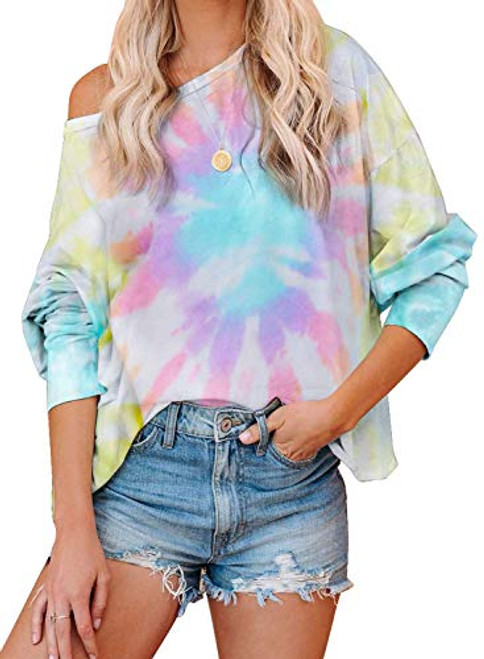Womens Tie Dye Printed Long Sleeve Sweatshirt Casual Color Block Round Neck Casual Loose Pullover Tops Shirts Yellow Womens Tie Dye Printed Long Sleeve Sweatshirt Casual Color Block Round Neck Casual Loose Pullover Tops Shirts Yellow