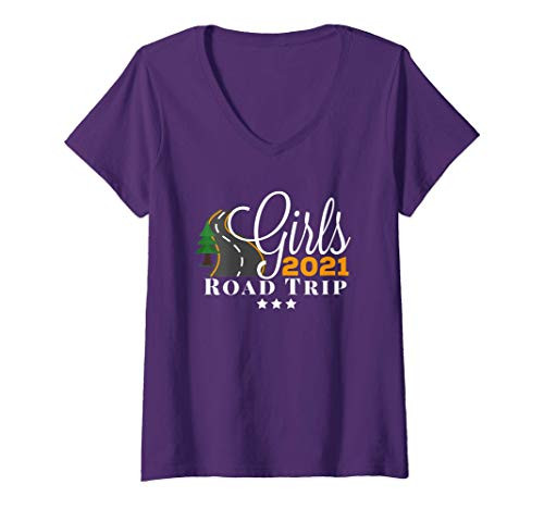 Womens Girls Road Trip 2021 V-Neck T-Shirt