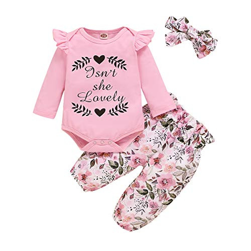Newborn Baby Girl Clothes Infant Ruffle Sleeve Romper Onesies Floral Pants Cute Toddler Baby Girl Outfits 3-6 Month Girl Clothes