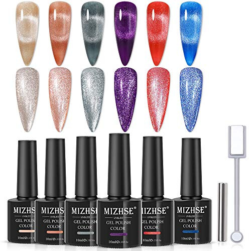 MIZHSE Cat Eye Gel Nail Polish Fashion Magnetic Chameleon Gel Nail Polish with 2 Magnet Stick 10ml Soak Off UV LED Gel Nail Polish Set 6 Colors MIZHSE Cat Eye Gel Nail Polish Fashion Magnetic Chameleon Gel Nail Polish with 2 Magnet Stick 10ml Soak Off UV LED Gel Nail Polish Set 6 Colors