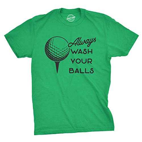 Mens Always Wash Your Balls T Shirt Funny Golf Fathers Day Golfing Gift for Dad  Green  - 3XL