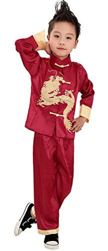 AvaCostume Traditional Chinese Boy Dragon Kung Fu Outfit Tang Costume Red 8