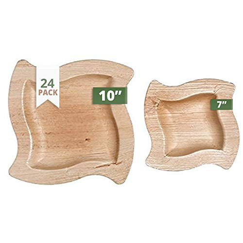 CaterEco Wave Palm Leaf Plates Set (24 Pack) | (12) Dinner Plates and (12) Salad Plates | Ecofriendly Disposable Dinnerware | Heavy Duty Biodegradable Party Utensils for Wedding, Camping & More