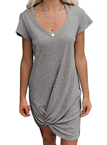 Dearlovers Womens Casual Dresses Short Sleeve V Neck Twist Knot Summer T Shirt Dress Large C-Grey