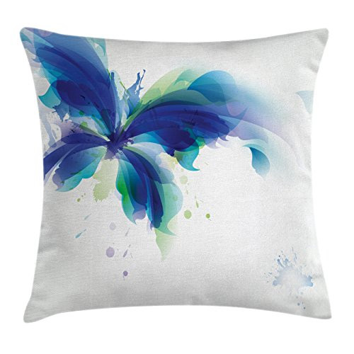 Ambesonne Abstract Throw Pillow Cushion Cover Huge Butterfly Ombre Style Modern Cool Design Dots Leaves Image Decorative Square Accent Pillow Case 18 inch  X 18 inch  White Green