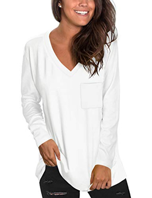 NSQTBA Womens Long Sleeve Shirts V Neck Casual Tunics to Wear with Leggings XL
