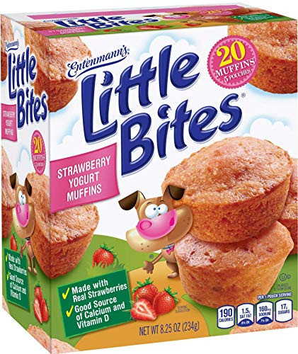 Entenmanns   Little Bites   STRAWBERRY YOGURT MUFFINS   Delicious   Yummy    Tasty     5 Pouches with 4 muffins each     Total 20 Muffins   8.25 oz    1 Box