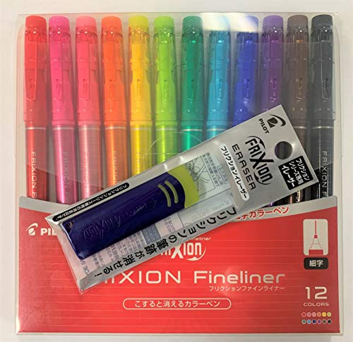 Pilot FriXion Fineliner Erasable Marker Pens Fine Point Assorted Ink 12 Colors  and  FriXion Eraser with the Original Sticky notes