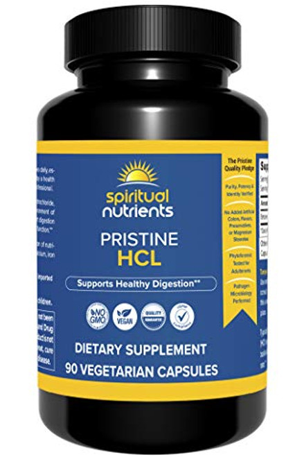Spiritual Nutrients Pristine HCL   Healthy Digestion  and  GI Health Support Featuring Betaine Hydrochloride   Non-GMO Vegan   90 Capsules