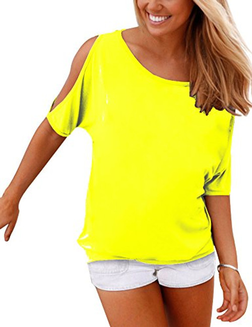 Haola Womens Summer Casual T Shirts Cold Shoulder Short Sleeve Blouse Solid Cute Tops S Yellow Haola Womens Summer Casual T Shirts Cold Shoulder Short Sleeve Blouse Solid Cute Tops S Yellow