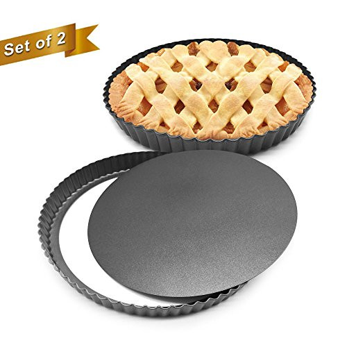 HOMOW Set of 2, Non-stick 11 inch Pizza Pan, Quiche Pan With Removable Bottom, Removable Loose Bottom Quiche Pan, Tart Pie Pan, Heavy Duty Pan NS-11-02