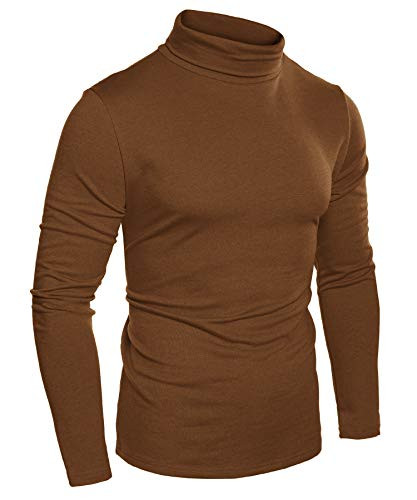 Coofandy Mens Casual Basic Thermal Turtleneck Slim Fit Pullover Thermal Sweaters Brown XX-Large