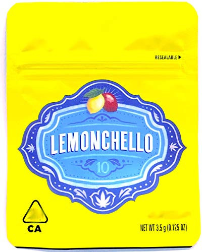 100 Pack Cookies Lemonchello Mylar Bags 3.5g Smellproof Heatseal Ziplock Resealable Bags with Holographic Authenticity Stickers and Labels