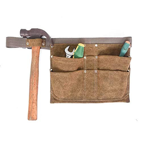 SETHOUS Waist Tool Pouch Bag Canvas Tool Belt Pouches Professional Utility Tool Waist Bags with Adjustable Belt for Garden Carpenter Brown