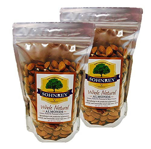 Whole Natural Raw Almonds Steam Pasteurized Nuts from the Sohnrey Family Farm 2-Pack of 16 oz Resealable Pouches