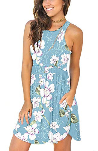 YUNDAI Womens Summer Casual Flowy Dress Juniors Sundresse with Pockets L Light Blue