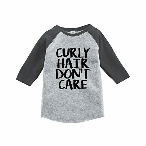 7 ate 9 Apparel Funny Kids Curly Hair Dont Care Baseball Tee Grey 5T