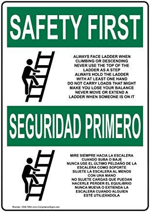 liuKen OSHA Safety First Ladder Scaffold Info in English  plus  Spanish Metal Warning SignsPrivate SignGarden Fence Yard Sign
