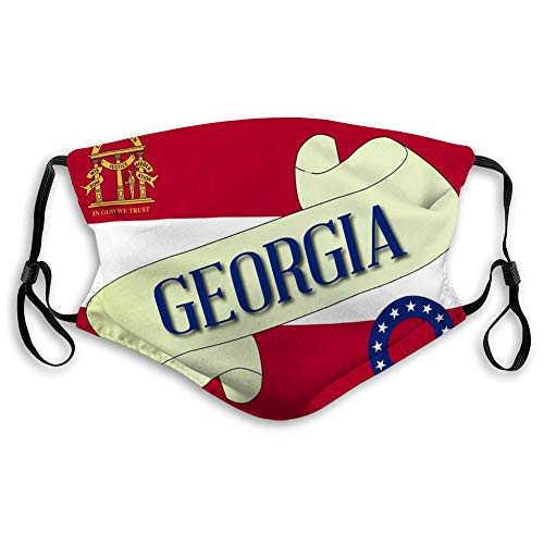 NYNELSONG Safety Shield Reusable Outdoor Covers Georgia Flag Scroll Scroll Text Georgia Flag State Detail Earloop Cover NYNELSONG Safety Shield Reusable Outdoor Covers Georgia Flag Scroll Scroll Text Georgia Flag State Detail Earloop Cover