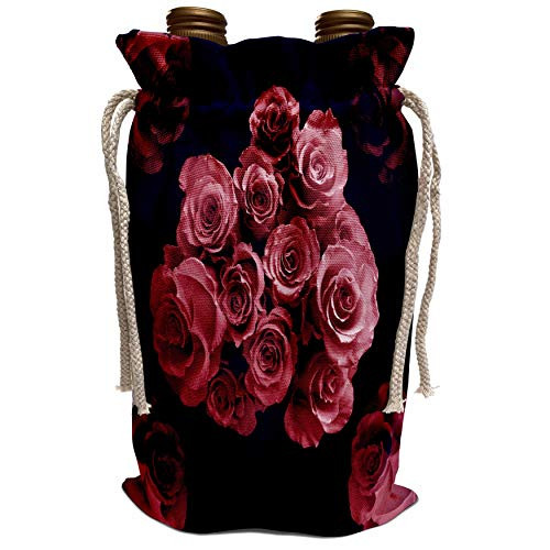 3dRose Jaclinart Garden Nature Florals Flowers Roses Bouquet - Dreamy vintage red rose bouquet surrounded by four roses on black background - Wine Bag  wbg_29862_1