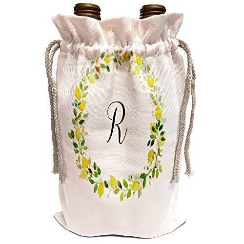 3dRose 3DRose Gabriella B - Quote - Image of R Green Floral Monogram - Wine Bag  wbg_303914_1