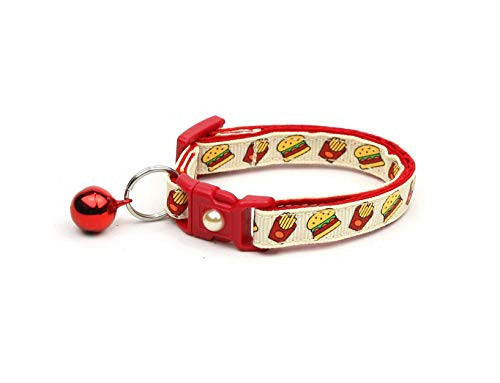 Pugs2Persians Cheeseburgers and Fries on Cream Cat Collar - Safety - Breakaway - Charm and Bell - Burger - French Fry - Hamburger