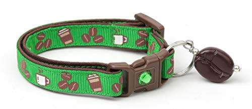 Pugs2Persians Coffee on Green Cat Collar - Safety - Breakaway - Charm and Bell