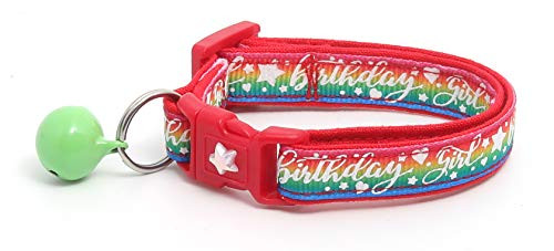 Pugs2Persians Birthday Girl on Rainbow Cat Collar - Safety - Breakaway - Charm and Bell Pugs2Persians Birthday Girl on Rainbow Cat Collar - Safety - Breakaway - Charm and Bell
