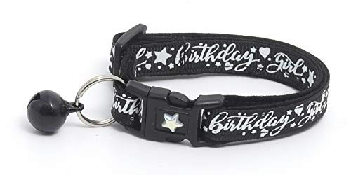 Pugs2Persians Birthday Girl on Black Cat Collar - Safety - Breakaway - Charm and Bell Pugs2Persians Birthday Girl on Black Cat Collar - Safety - Breakaway - Charm and Bell