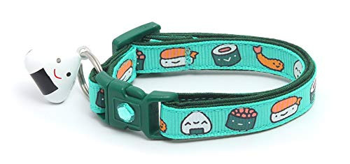 Pugs2Persians Sushi Rolls on Aqua Cat Collar - Safety - Breakaway - Charm and Bell Pugs2Persians Sushi Rolls on Aqua Cat Collar - Safety - Breakaway - Charm and Bell